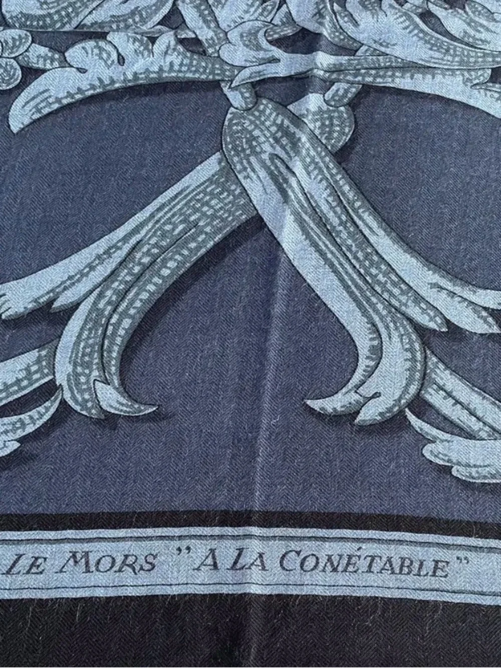 Hermes Navy and Lavender Silk-Blend Patterned Scarf
